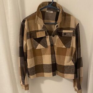 Zara Checkered Utility Jacket in Brown and Cream